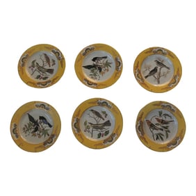 1990s Yellow and Gold Chinese Export Ceramic Decorative Plates- Set of 6