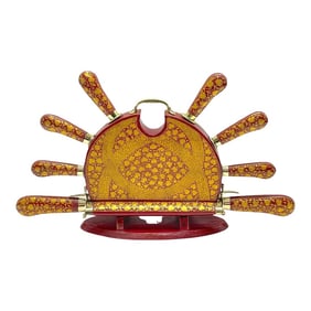 Mid 20th Century Anglo-Indian Red and Gilt Lacquer and Brass Carving Set