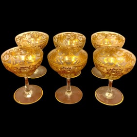 Early 20th Century Set of Six Gilt Enameled Frosted Grand Coupes/ Dessert or Seafood