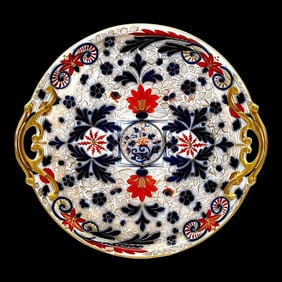 19th Century Fischer & Mieg Pirkenhammer Porcelain 'Imari' Pattern Round Handled Platter
