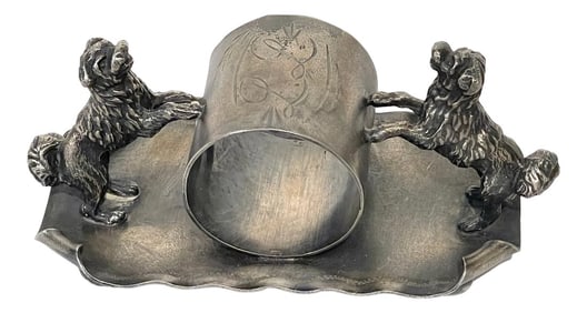 American Victorian 'Double Dog' Silverplated Figural Napkin Ring, Circa 1890