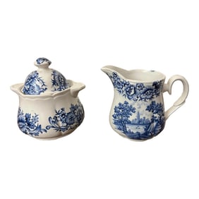 1980s Vintage Blue Sugar & Creamer -Set of 2