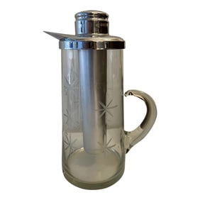 Vintage Mid-Century Modern Glass & Chrome Pitcher With Cooling Tube
