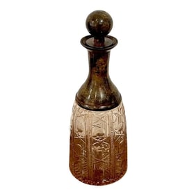 Mid 20th Century French Modern Patinated Bronze & 'X&o' Cut Glass Decanter, Larger