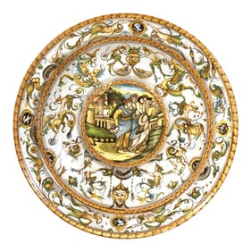 Mid 20th Century Italian Majolica Allegorical Charger by A. Deruta