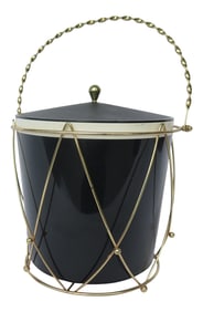1960's Black Lacquer Brass Motif Ice Bucket
