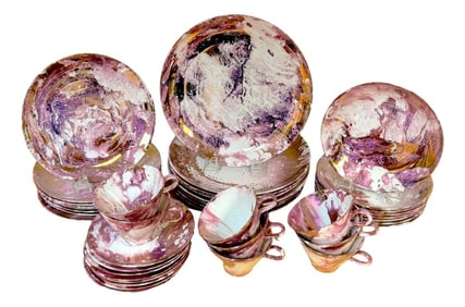 Sascha Brastoff 'Surf Ballet -Pink' for Jill Stevens Miami Beach, Service For 8