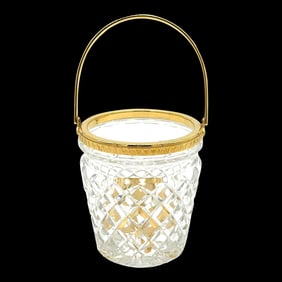 Christofle Neocalssical Cut Crystal Gold Washed Swing -Handled Ice Bucket