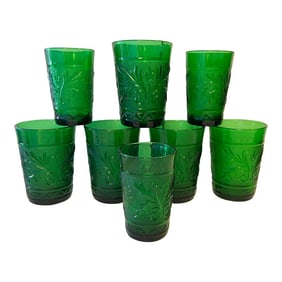 1950s Mid Century Sandwich Forest Green Anchor Hocking Glassware -Set of 8