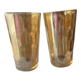 1930‚Äôs Jeannette Carnival Glass Tumblers, Marigold Hex Optic Iridescent -Set of 2