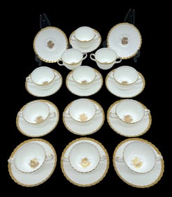 12 Tiffany & Company Mintons 'Gold Crocus' Pattern Twin handled Cups & Saucers