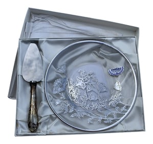 1950's Silver City Sterling Silver Flowers on Glass Plate & Spreader Set - 2 Pieces