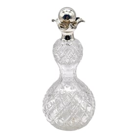 English Sterling Silver & Cut Crystal Pinch Neck Decanter, London, 1906