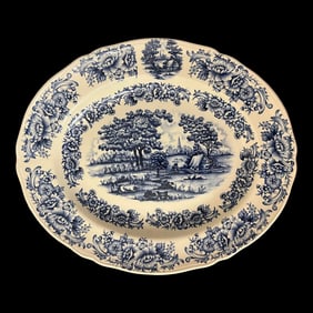 1980s Vintage Blue Farmhouse Style Platter by Myott Staffordshire