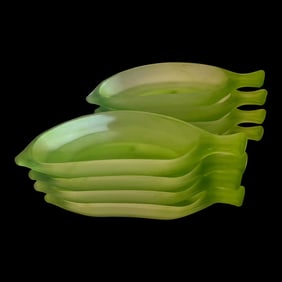 1970s Frosted Green Glass Small Serving Dish by La Rochere - 8