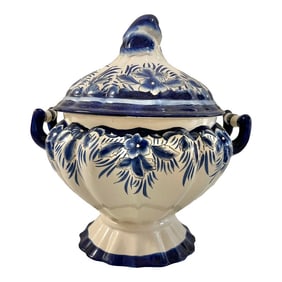 Vintage Blue Floral Delft Tureen