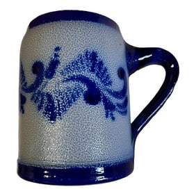 Mid 20th Century Vintage Stoneware Beer Mug Salt Glazed Cobalt Blue