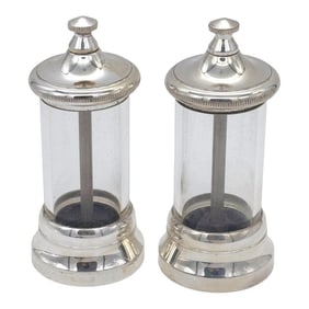 Pair of Italian Modern Silverplated & Glass Peppermills