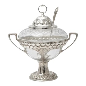 Wmf Art Nouveau Silver Plate & Crystal Punch Bow With Ladle.