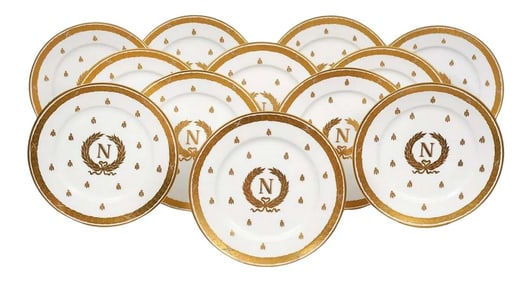 Early 20th Century Limoges Raised Gilt Enameled Napoleonic Plates, Circa 1900 - Set of 12