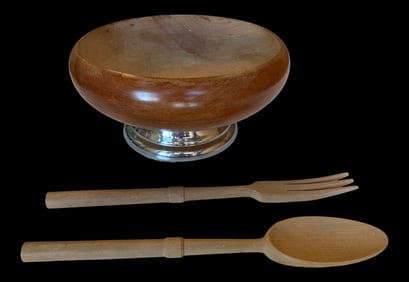 Vintage Hellerware Wooden Salad Serving Set- 3 Pieces
