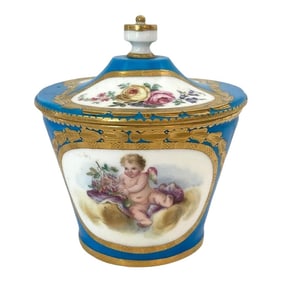 18th Century Sevres Blue Celeste Putti Motif Sugar Box 1767, Special Order