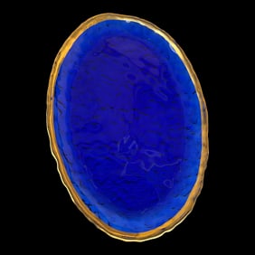 Late 20th Century Vintage Blue & Gold Oval Italian Glass Dish
