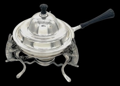 Joseph Heinrichs Silverplated & Ebony 3-D Rabbit Chafing Dish, Circa 1904