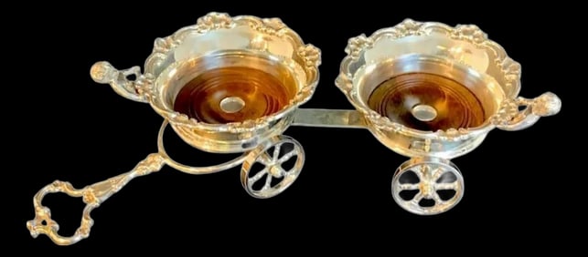 English Silverplated Figural Double Wine Trolley