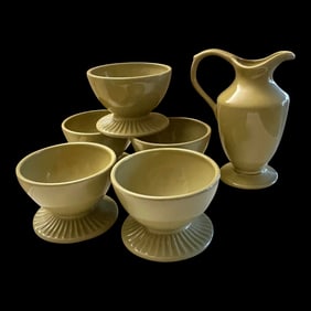 Vintage Waterford Pedestal Breakfast Cereal & Milk Set - 5 Bowls & Milk Pitcher - Set of 6