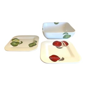 Vintage Square Salad Bowl Set With Apples by Franco Munari Bassano- 3 Pieces