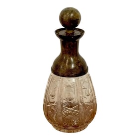 Mid 20th Century French Modern 'X&o' Cut Glass & Patinated Bronze Decanter, Smaller