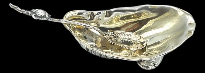 Gorham 'Narragansett' Gold Washed Sterling Shell Dish & Figural Crab Spoon