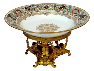 Sevres Porcelain Ormolu Tazza, 1838 Hunting Royal Service of King Louis Philippe