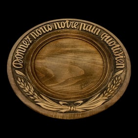 1950s French Hand Carved Wood Bread Wedding Platter, Signed