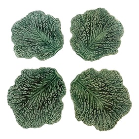 Set of 4 French Majolica Sarreguemines Cabbage Bowls , C1890-1920
