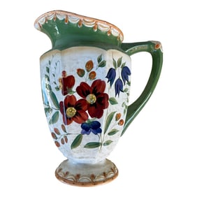 Vintage Floral Green Ceramic Beverage Pitcher