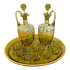 19th Century Moser Aesthetic Enameled Cordial/ Liquor Set - Set of 15