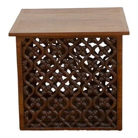 Rich Brown Floral Jali Carved Side Table