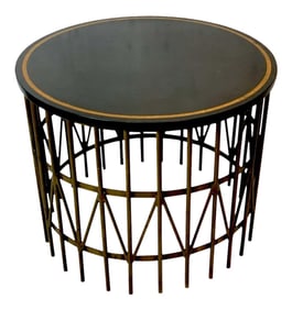 Mid 20th Century French Modern Gilt Green Leather and Brass Gu√©ridon