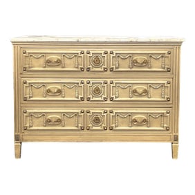 French Style Bench Made in New York Commode / Chest of Drawers Travertine Top