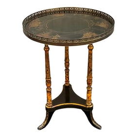 Chinoiserie and Faux Marble Painted Cocktail Gueridon / Table W/ Brass Gallery