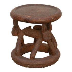 Antique Bamileke Feline Carving Stool