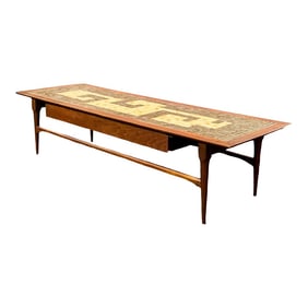 Mid-Century California Modern Dunbar Style Inlaid Mosaic Tile Top Walnut Coffee Table