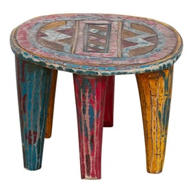 Authentic African Painted Nupe Stool