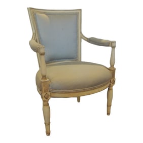 Painted Petite Louis XVI Style Arm Chair With Silk Upholstery