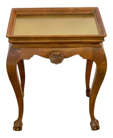 Mid 20th Century Small Bleached Wood & Brass Side Table