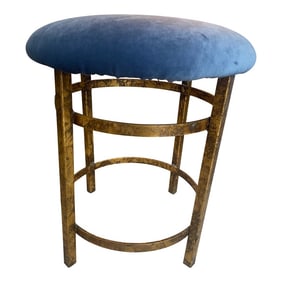 Italian Gilt Metal Vanity Stool, Blue Velvet Seat, Italy