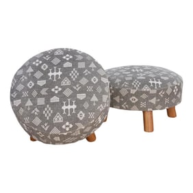 Pair of Black & White Mali Dhurrie Ottoman Stools