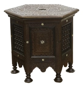 Antique Damascus Carved Octagonal Inlay End Table